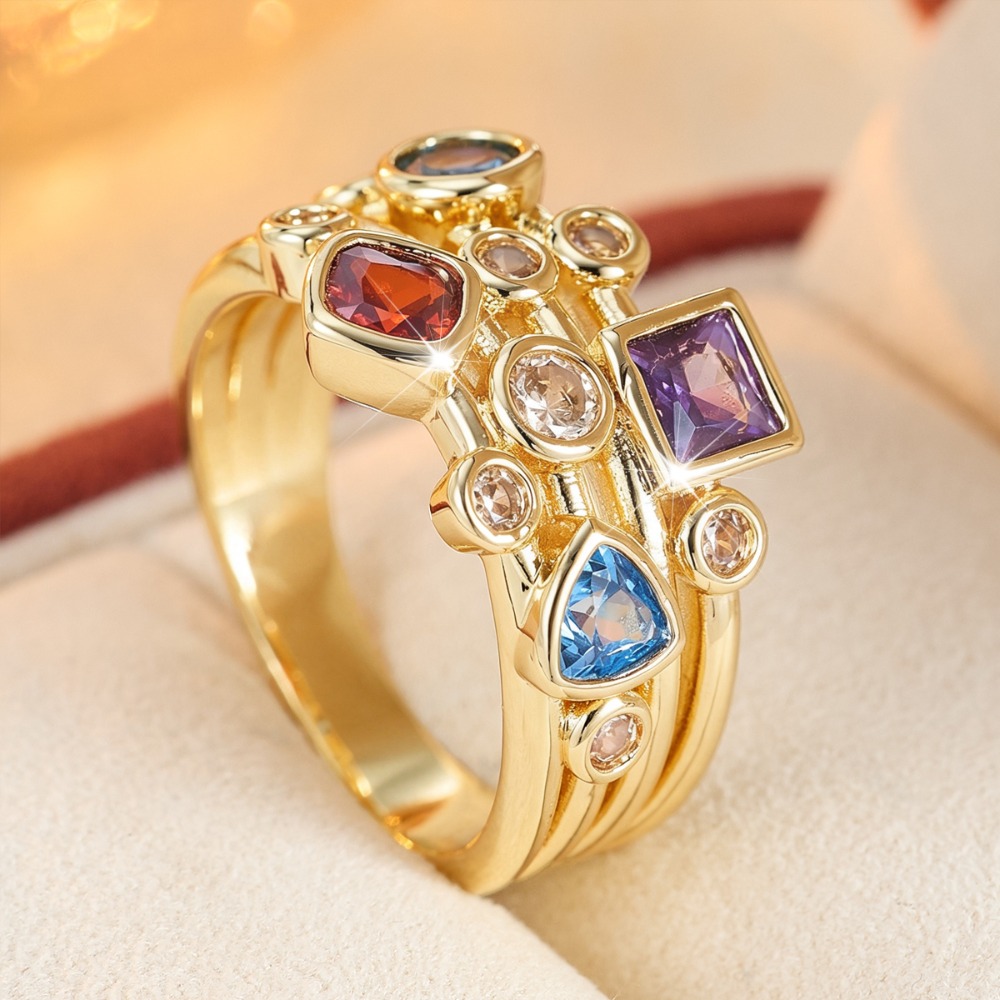 Modern Art Layered Zirconia Ring, Eye-Catching Design