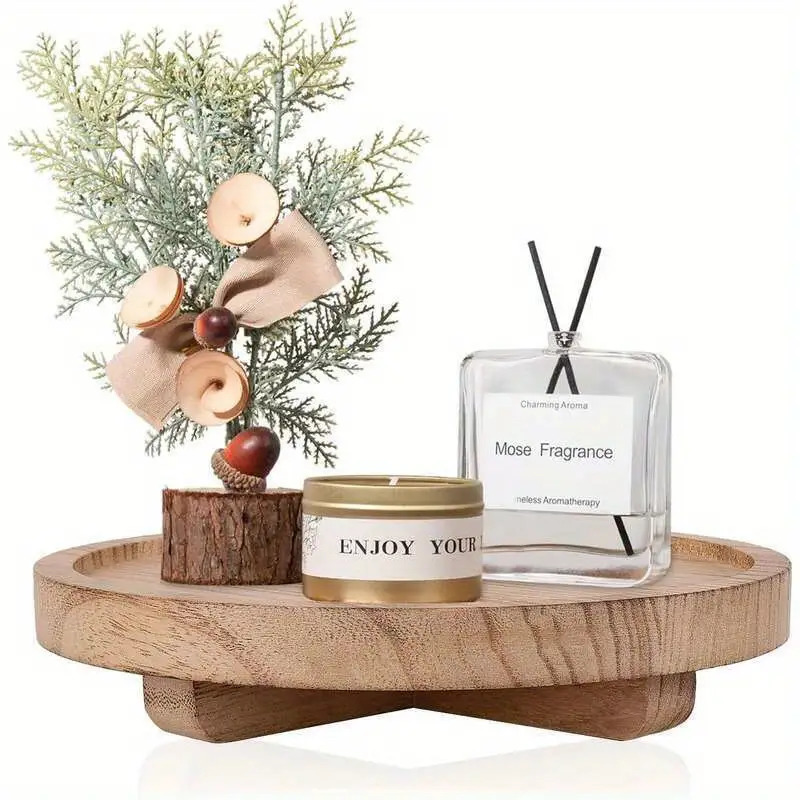Wooden Tray, Bathroom Vanity Storage Box, Kitchen Countertop Decoration- Sturdy Round - Suitable For Soap, Candles, Perfume, Bathroom Or Kitchen, Elegant Display, Durable Storage Box