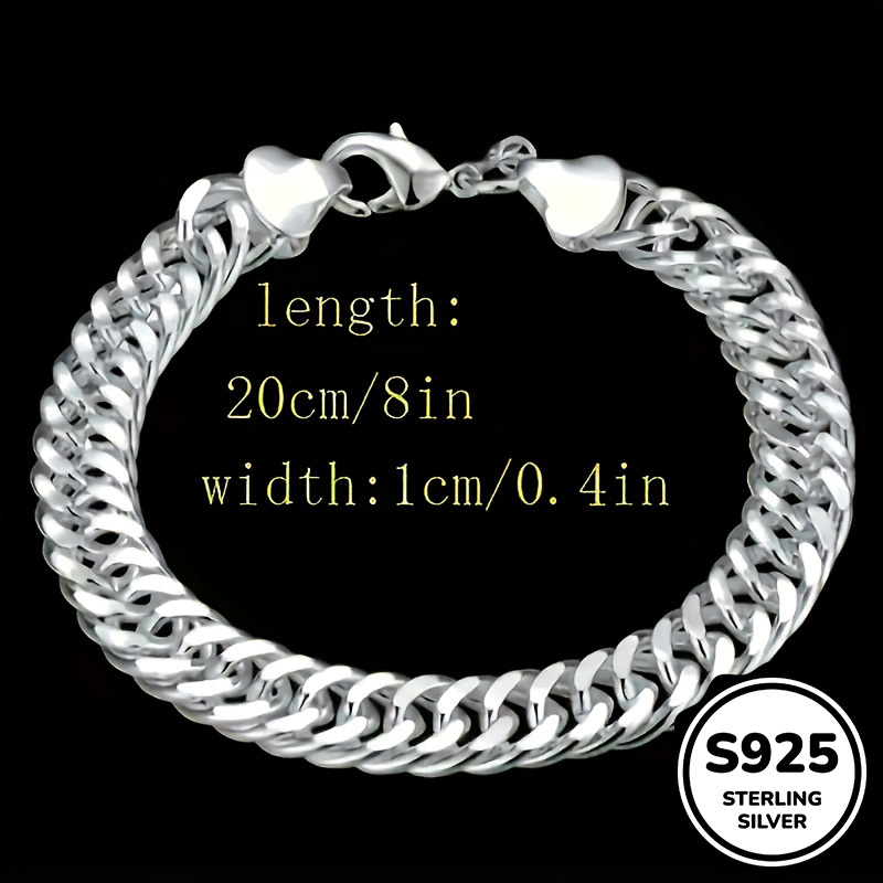 1pc 925 Silver Cuban Link Chain Bracelet, Unisex