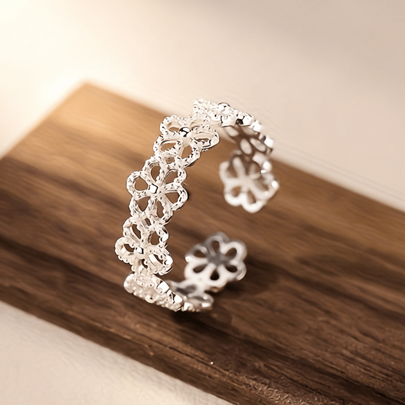 TEMU 1pc Muoti Minimalist Flower Ring - Elegant Retro Hollow-out, Breathable Style For , Unisex Daily Wear, Wedding, Anniversary, Valentine's Gift,