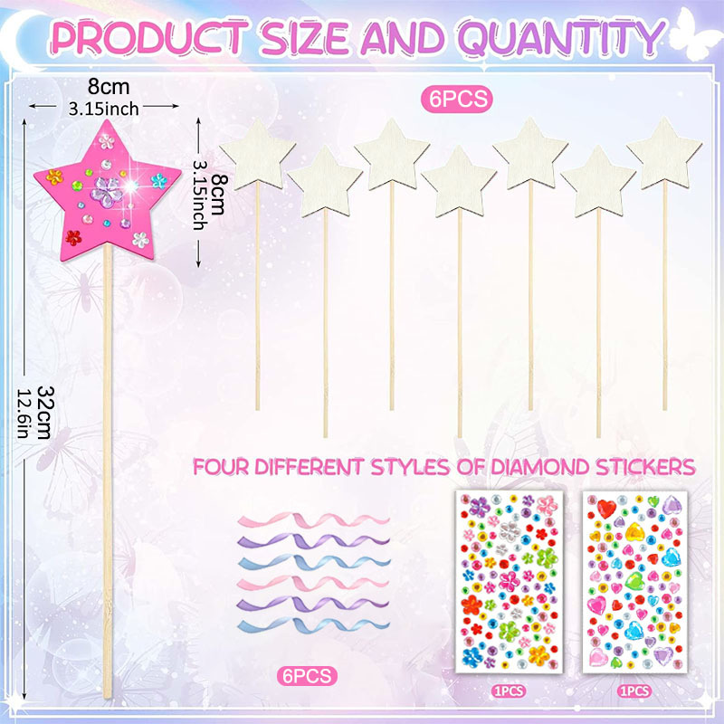 TEMU Lot de 14 pièces de de fée princesse pour fête, comprenant 6 de fée en bois pour créer vos propres objets artisanaux de princesse, 6 , 2