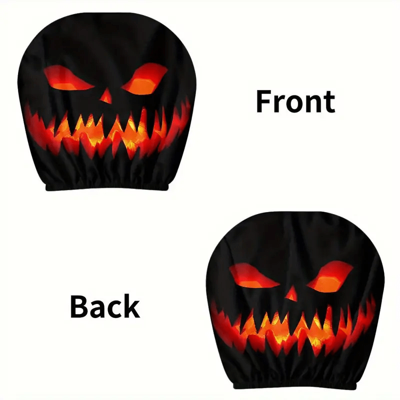 TEMU 2pcs Car Headrest Covers - Fit For Cars & Trucks, Durable Jack-o'-lantern Headrest Protectors With Glowing Eyes & Sharp Teeth, Halloween Auto Accessories (black) - Spooky Vehicle Decor Cushion