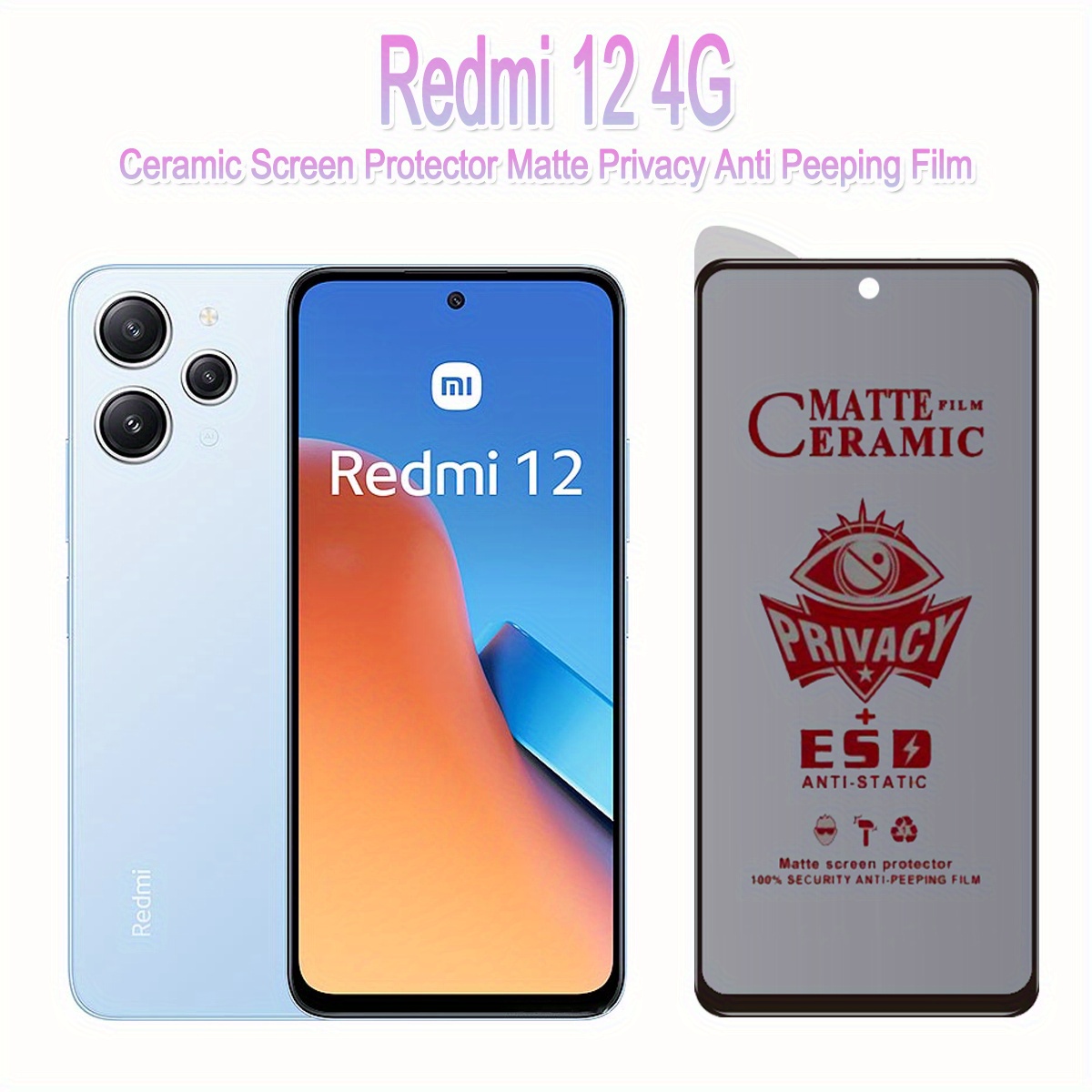 TEMU Para Xiaomi Redmi 13 4G 5G / Redmi 12 4G 12 5G Protector de Pantalla de Película de Cerámica Mate de Privacidad, No es Vidrio Templado
