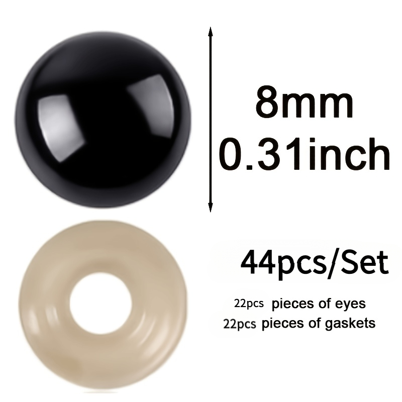 TEMU 44pcs Black Safety Eyes With Pads, Including 22pcs Eyeballs And 22pcs Pads, In 5 Sizes: 6mm/8mm/10mm/12mm/14mm, For Crochet Plush Toys, Suitable