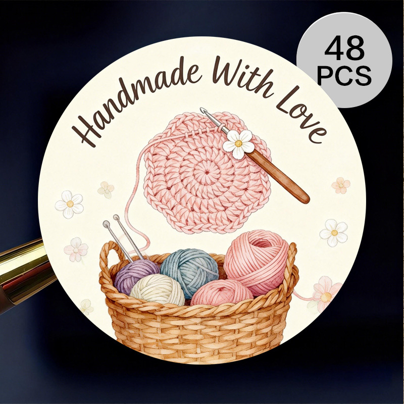 TEMU 48pcs Hand-knitting Stickers - Crochet Yarn & Craft Theme Design For Gift Bags, Gift Boxes & Wedding Favor Packaging Supplies | Applicable For