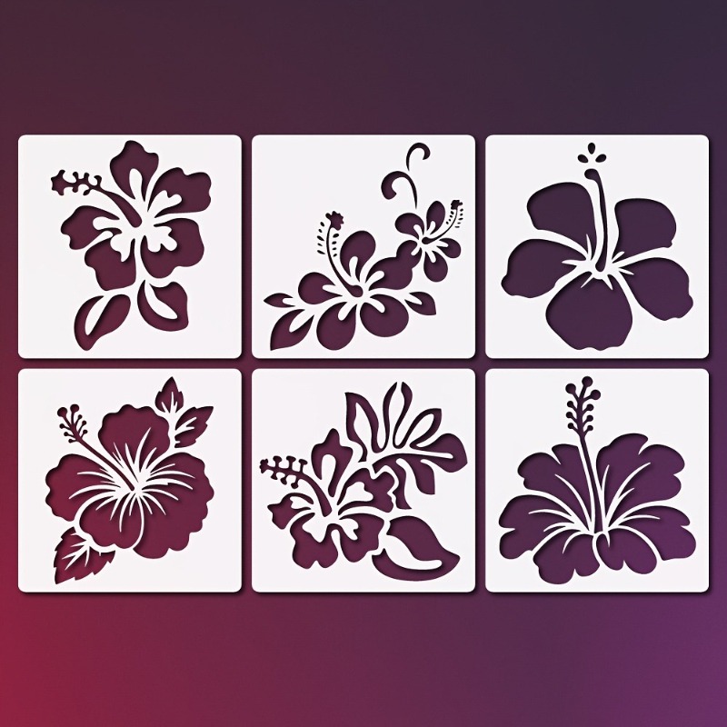 Image of 6pcs Hibiscus Flower Template Set, Reusable Painting Templates For Diy Crafts, Fabric Transfer, Collage, Cards, Engraving, Etching - Milky White Pet Template