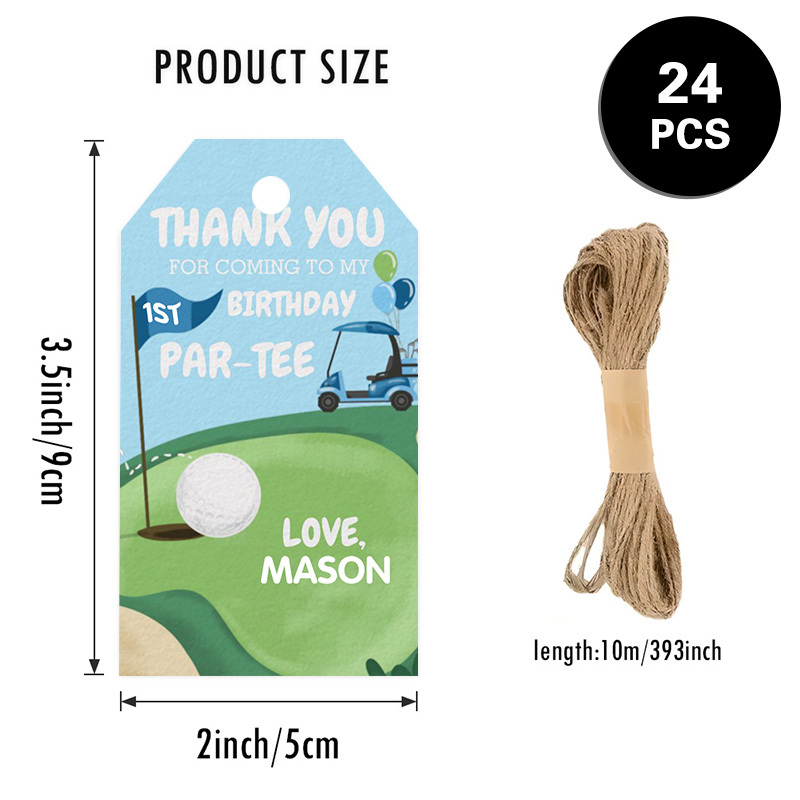 TEMU /48/96pcs Thank You Gift Tags, Personalized With Twine, Golf Course Cart Balloon Watercolor Design, For Golf Theme Party, Birthday Celebration,