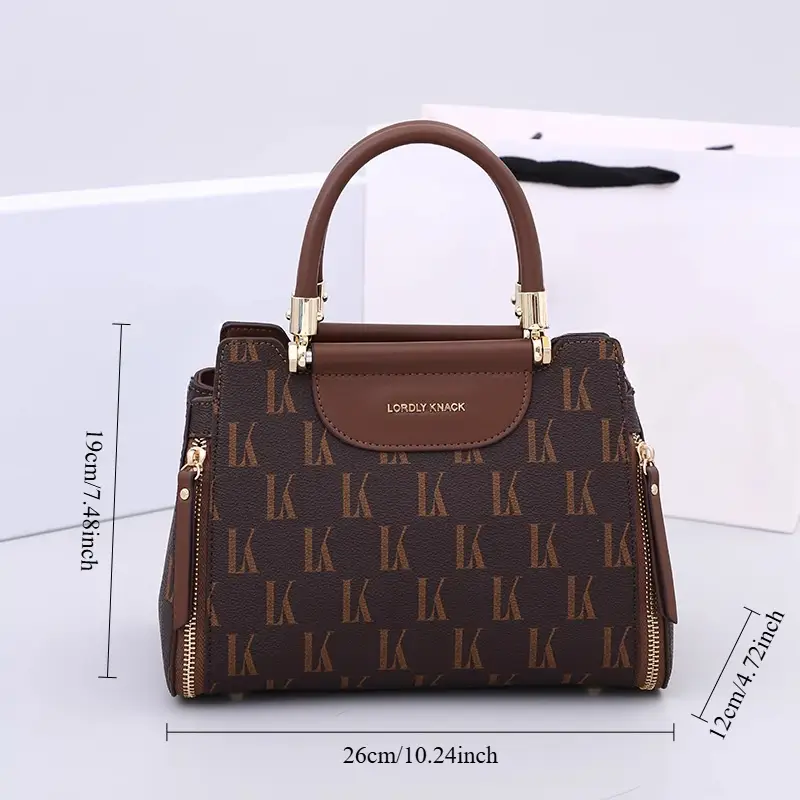 elegant brown floral print womens handbag with detachable shoulder strap hardware zipper closure stylish large capacity satchel for everyday use everyday luxury bag floral printed bag secondlayer Product details 4