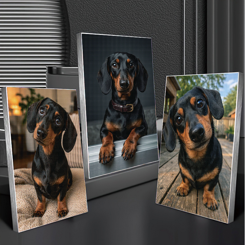 TEMU 3 Diamond Painting Sets Black And Brown Dachshund Diamond Painting, Pet Themed Rhinestone Art Kit, Sparkling Wall Decor For Home, Dog Lovers And