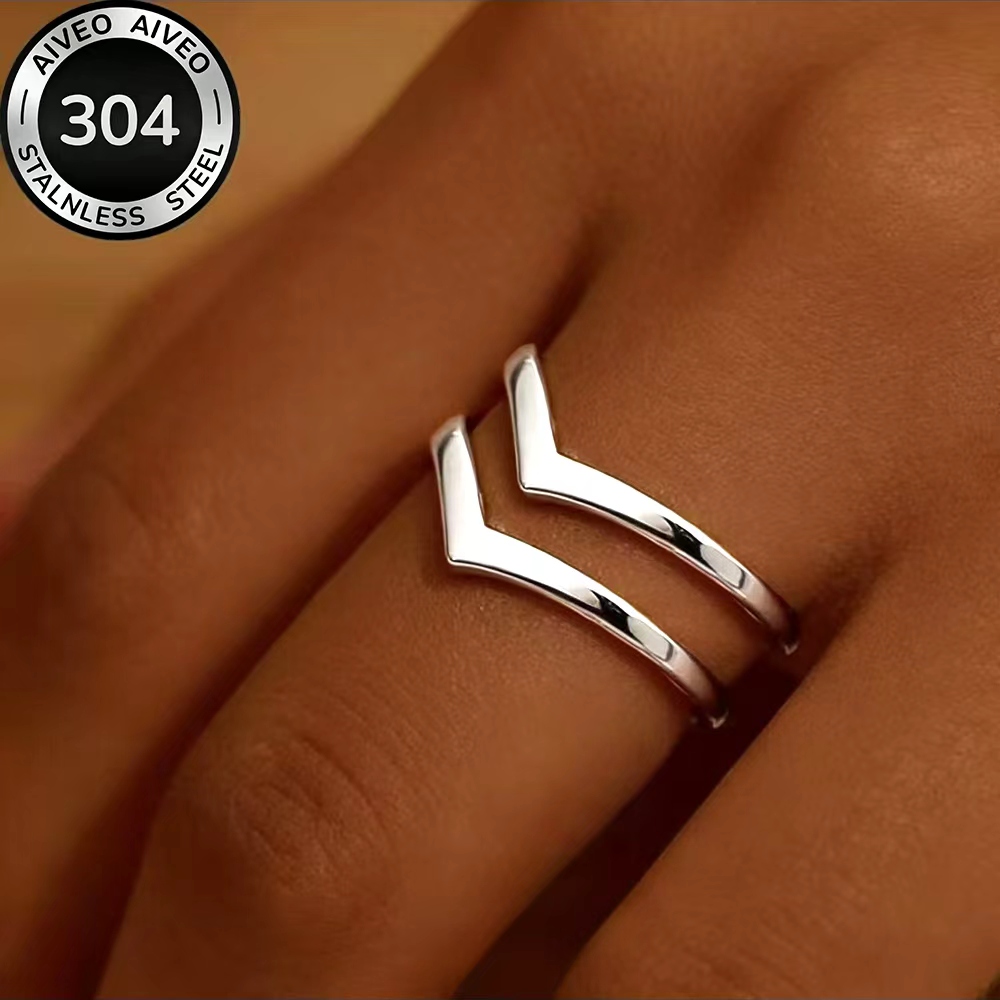 2pc Golden Stackable Open Rings Set, Hypoallergenic Stainless Steel
