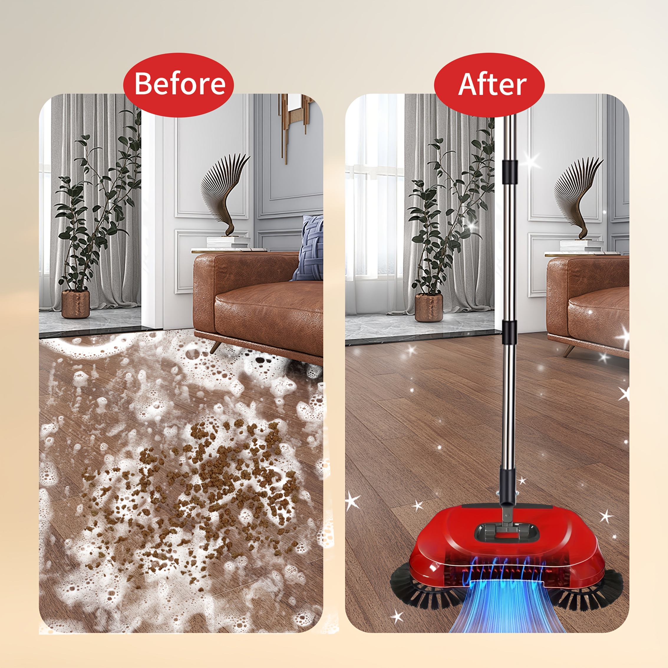 3-in-1 Cordless Dust Push Broom, Dustpan, and Mop Combo, Vacuum Cleaner Set, Long Handle Design, Durable Plastic, Suitable for Hardwood Floors and Tiles - Space-Saving Multi-Functional Household Cleaning Tool, Efficient Design, Easy to Clean Pet Hair