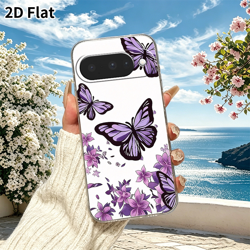 item picture phone case 2d flat purple   dancing   flowers phone case suitable for google pixel 6 6a 7 7 pro 7a 8 8 pro 8a 9 9 pro 9  10 pro 10 pro xl 10a tpu transparent fashionable   soft case 2d flat