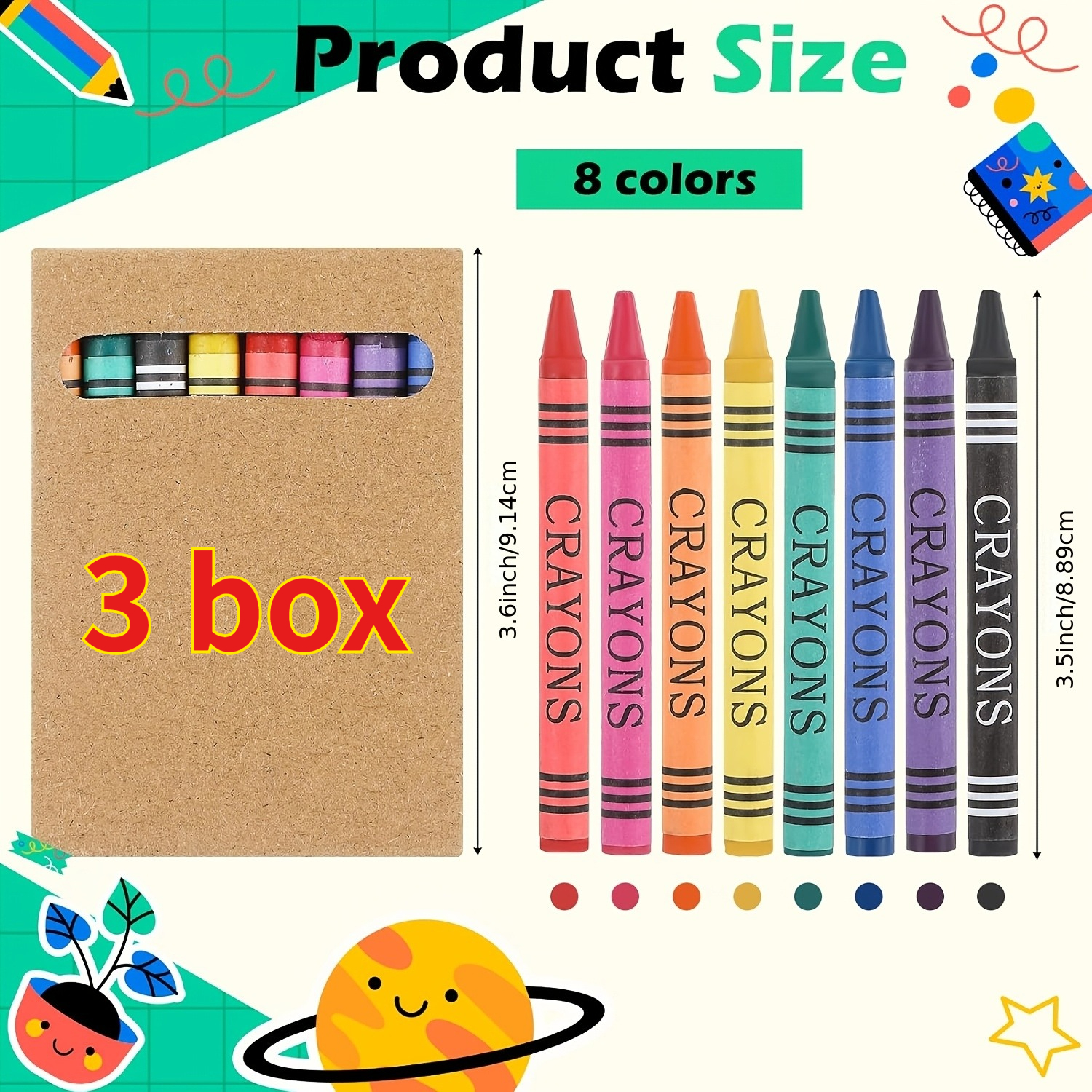 TEMU 24pcs Set (3 Boxes Of 8pcs Each), 8 Colors, Individually Wrapped Mini Crayons, Birthday Party Supplies