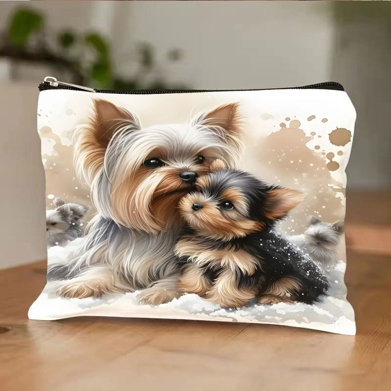 TEMU 1 Stück Yorkshire Terrier Leder Make-up Tasche in Schnee, mit Reißverschluss, Sehr Gut Geeignet für Reisen, Zuhause, Büro, Auto, Camping und