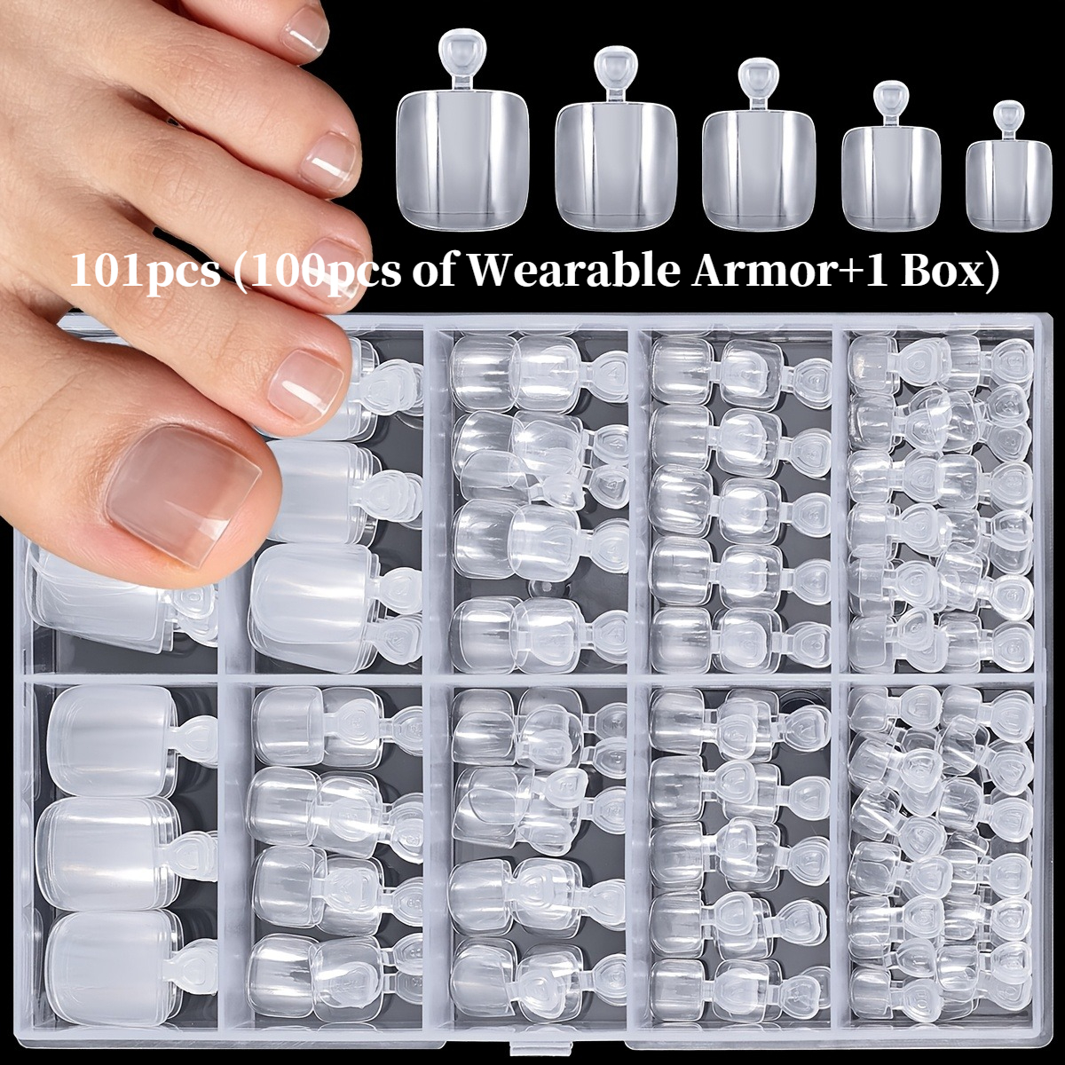 TEMU 101 pezzi (100 unghie finte indossabili e 1 scatola) Unghie finte trasparenti a , unghie finte corte quadrate trasparenti, confezione grande per