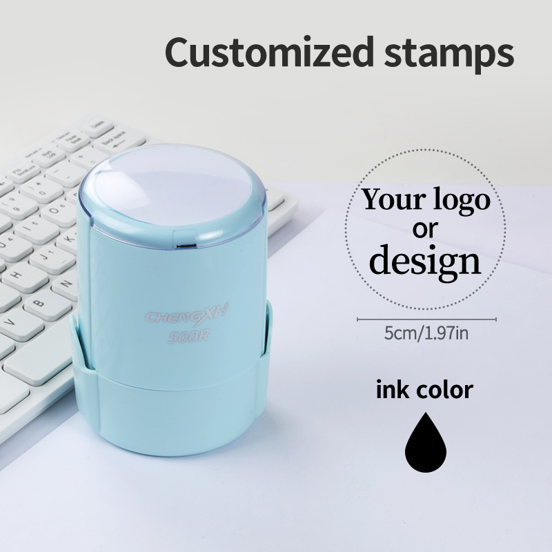 E-shop Laden Sie hoch, Personalisierte Haustierporträt-Stempel, Blaue Klassische Hülle, ABS Langlebiges Material, Runde Kunststoff-Selbstdruckstempel,