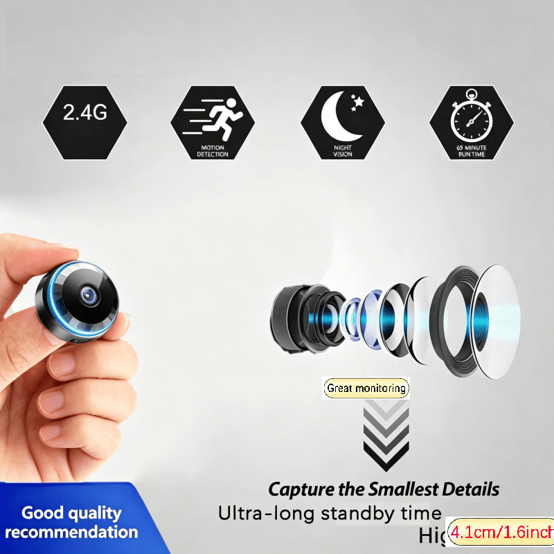 TEMU Mini caméra de surveillance fil portable, adaptée à la surveillance des personnes âgées et des animaux de compagnie, sur batterie, avec vision ,