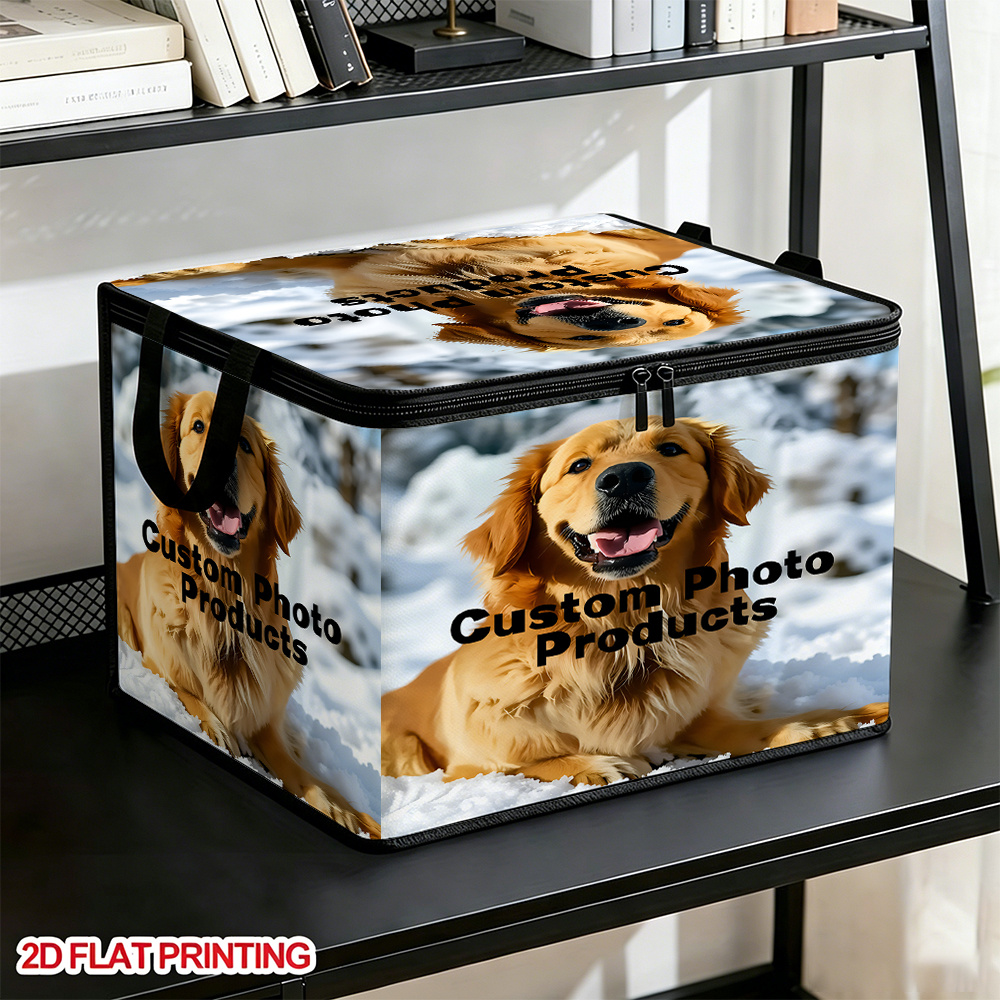TEMU Personalized 1pc Large Foldable Fabric Storage Box With Zipper Lid And Reinforced Handles, Customizable Photo Print Decorative Storage Container