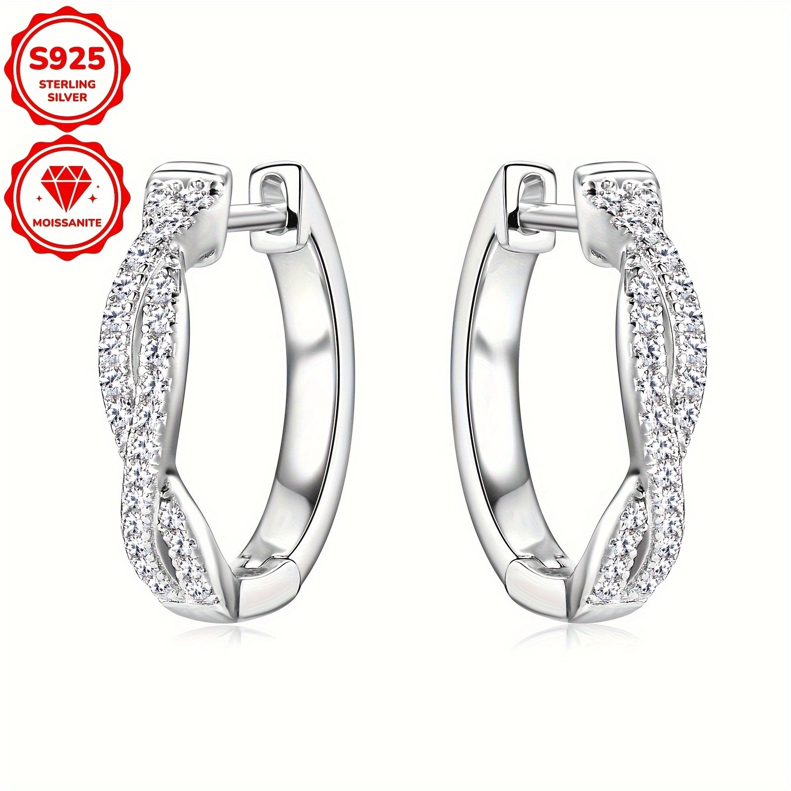 Women's 925 Sterling Silver Hoop Earrings with Moissanite