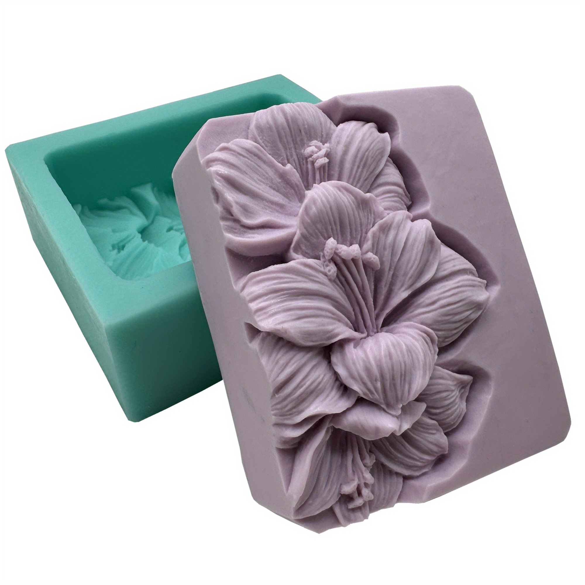 3d Flower Silicone Soap Mold, Rectangle Making Tools, Exquisite Lily Floral Candle Mold For Crafts, Resin & Aromatherapy Stone Mold