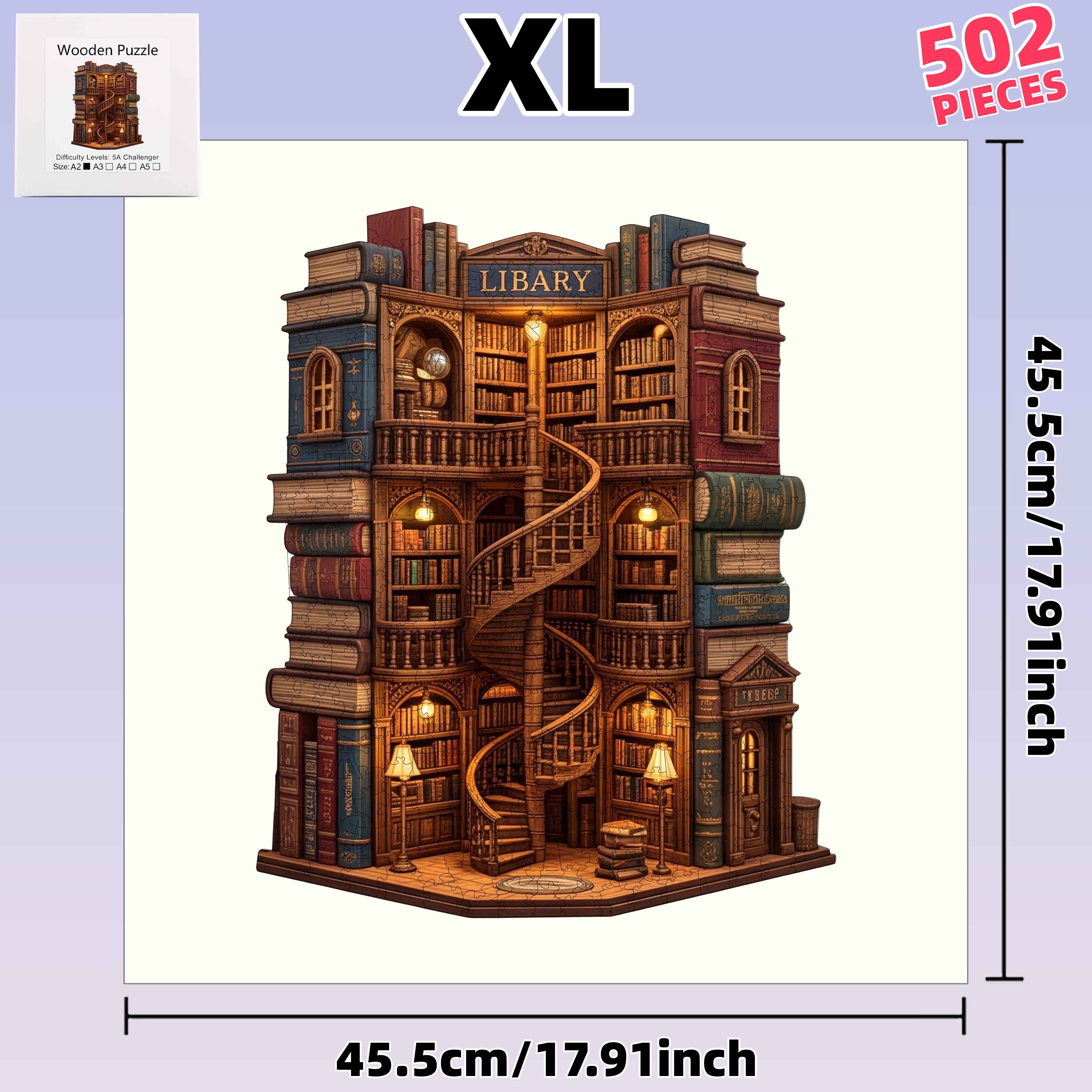 TEMU 502pcs Book Tower Spiral Staircase - High Difficulty Irregular Shape Wooden Puzzle - Premium , Vibrant Colors - Toy 14+ - Ideal Gift For