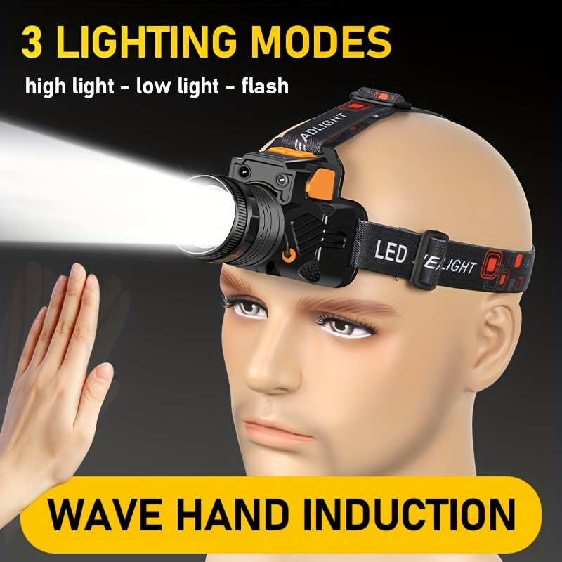 Smart Sensor USB Rechargeable Headlamp for Hands-Free Use