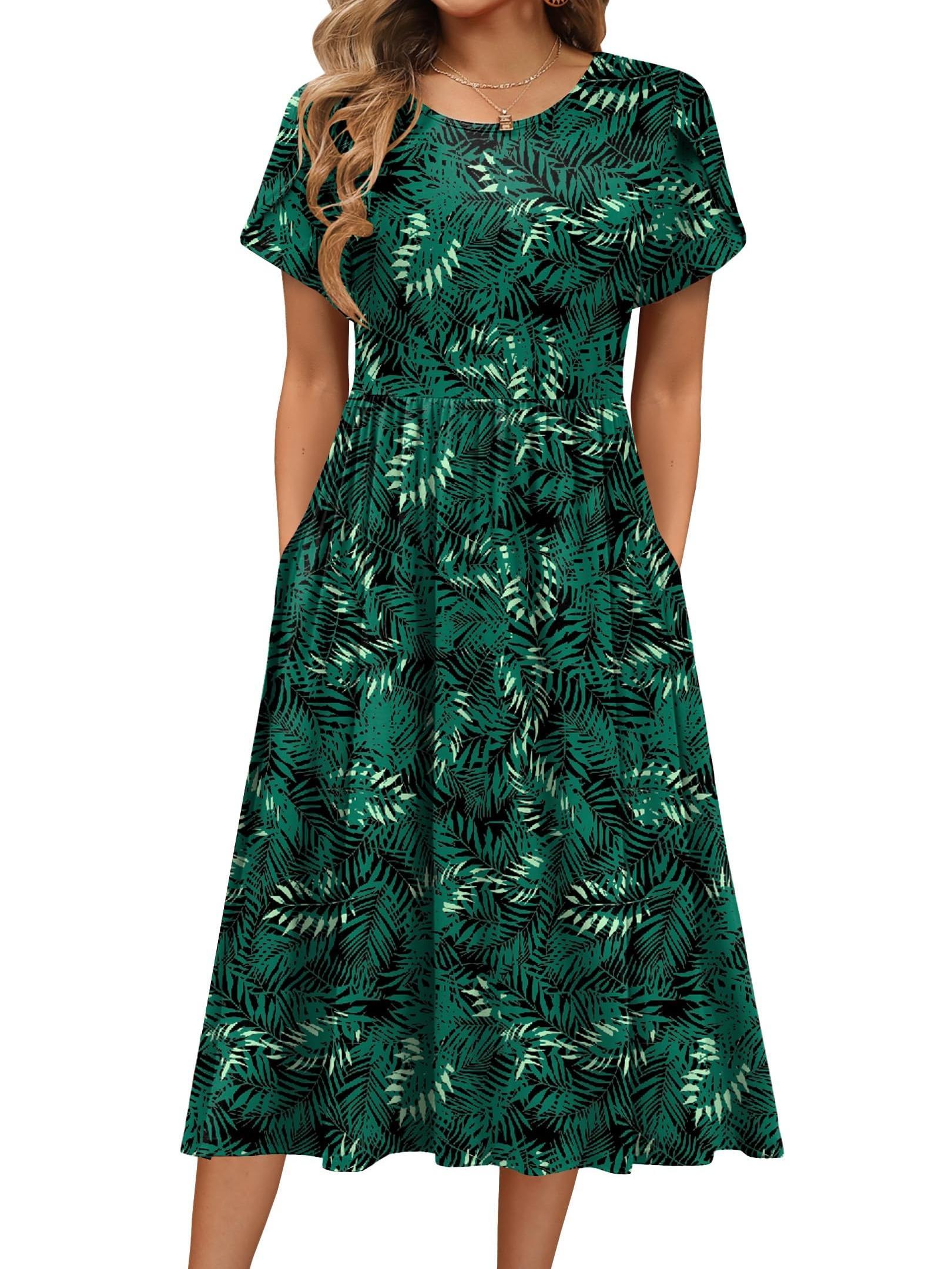 womens casual dress pockets short sleeve round neck knee - Temu