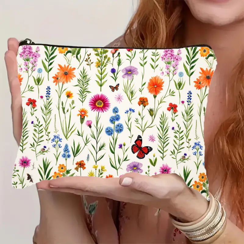 TEMU 2d Flat, Vibrant & Print Cosmetic Bag With Zipper Closure - Lightweight, , Foldable Makeup Organizer For Women & Girls, Portable Toiletry Bag