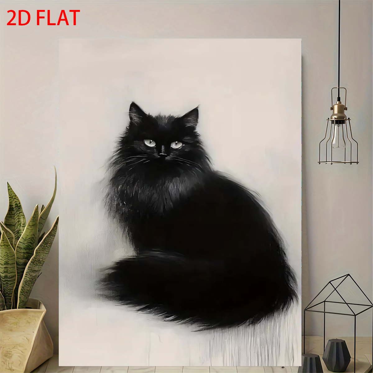 Framed Canvas Print Featuring a Plush Black Cat
