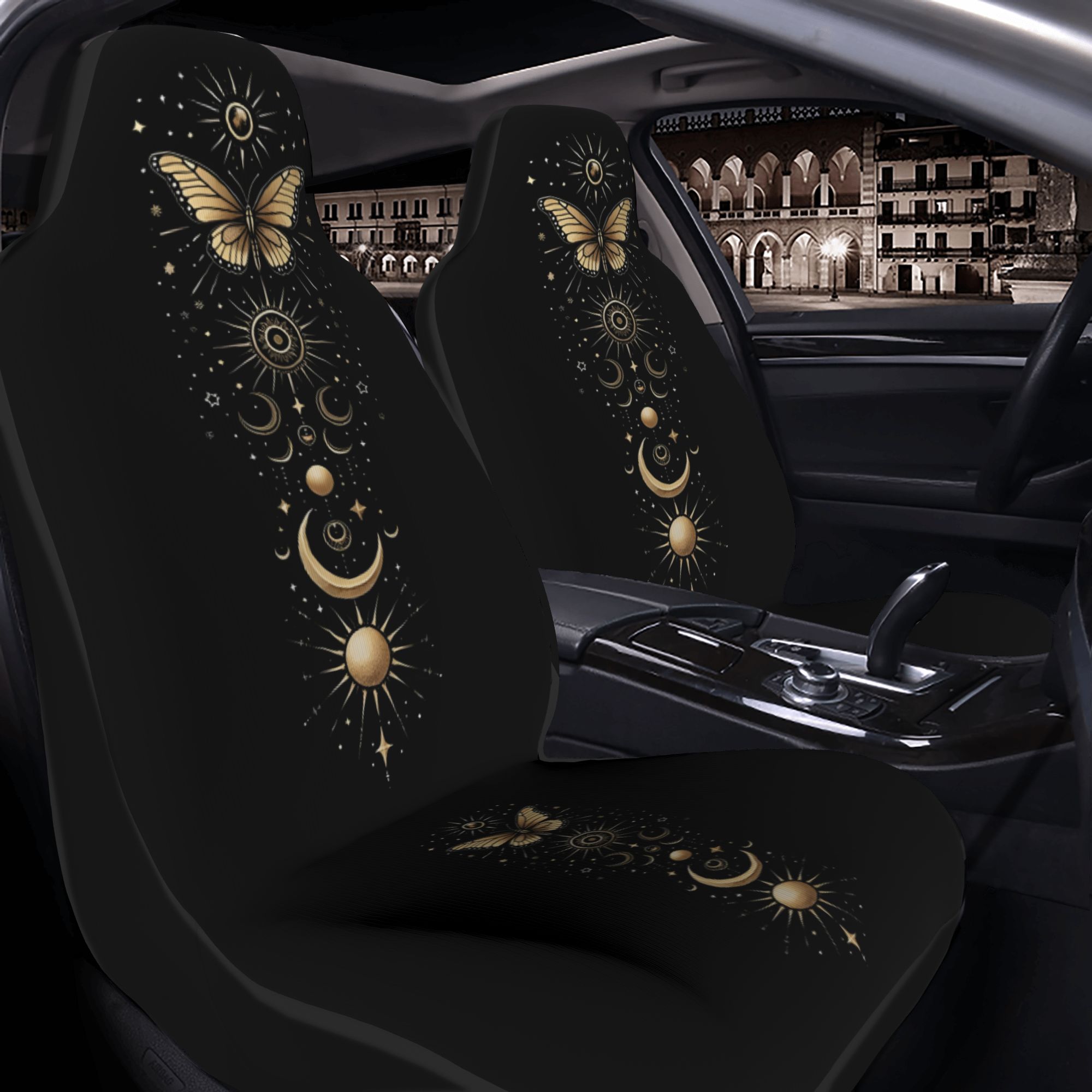 TEMU 2 Pack Celestial With Printed Universal Front Car Seat Covers, Washable Breathable All Season Seat Protectors For Sedans Suvs Trucks , Unisex