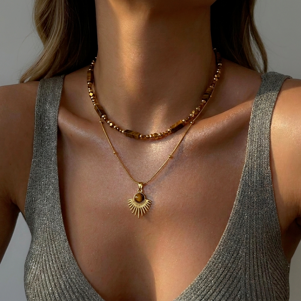 TEMU 2pcs Stackable Eye Necklace Eye Bead Clavicle Chain Sun Flower Pendant Retro Bohemian Women's Neck Chain Additions