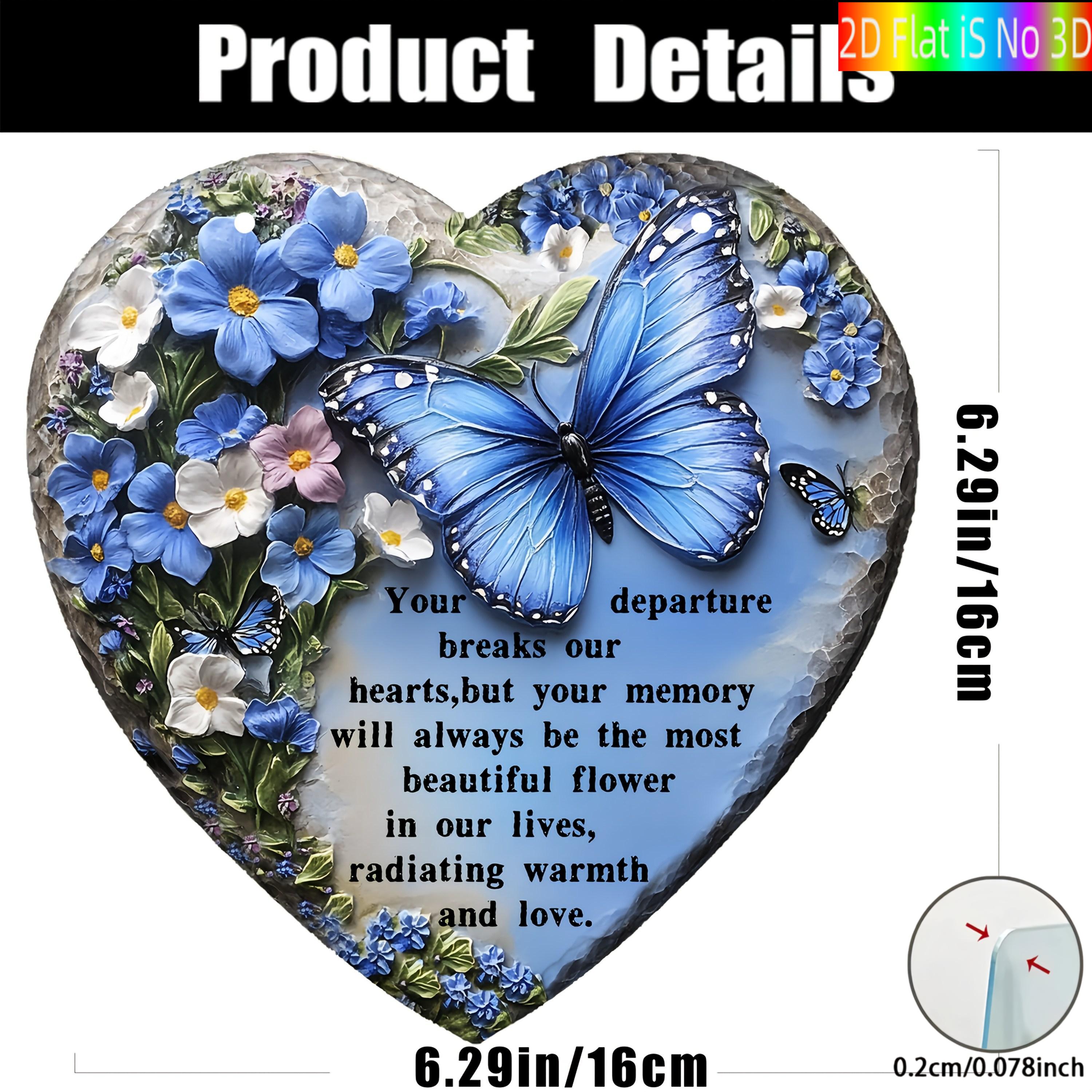 TEMU 2d Flat Heart-shaped Acrylic Memorial Plaque, Single Unit - Pet Loss Condolence Gift, Blue (-me-) - "you Will Never Leave My Heart" - Suitable
