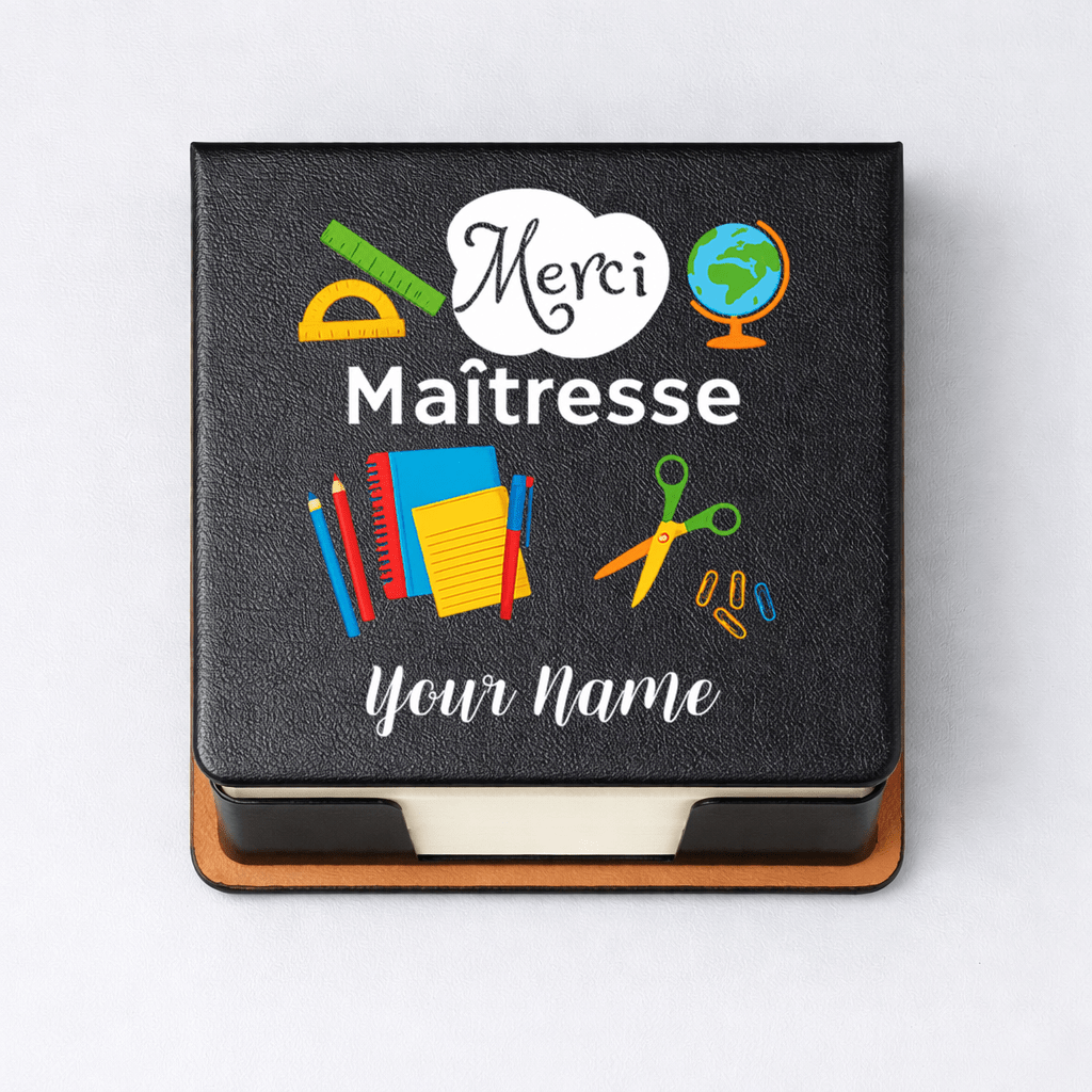 TEMU 1 boîte à notes autocollantes personnalisée en PU, organisateur de bureau avec motif imprimé esthétique de thème de française, bloc-notes à