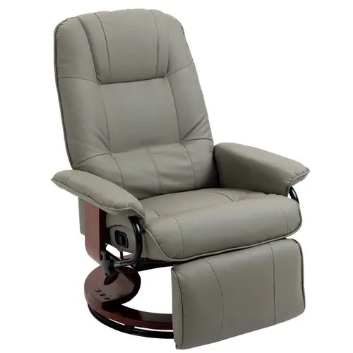 manual recliner chair with 360 swivel extendable footrest beige leather upholstery padded armrests 145 recline sturdy wood base for living room office indoor outdoor use office relaxation durable recliner