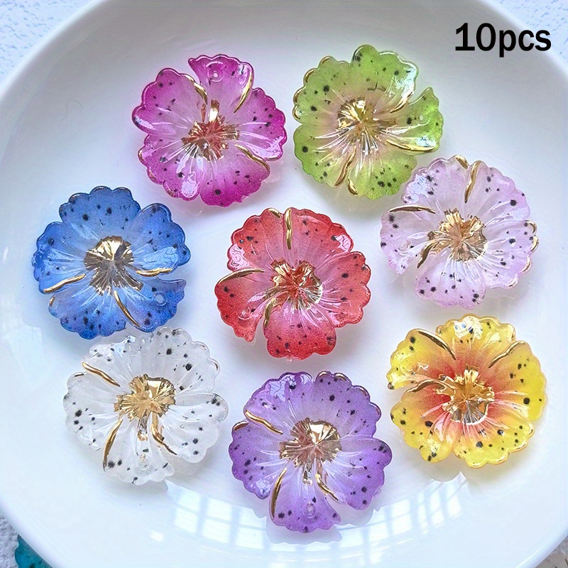 TEMU 2d Flat, 10pcs 2.5cm/0.98in Random Color Mixing Acrylic Cute Shiny Colored Flower Flat Back Single Hole Rhinestone Pendant, Suitable For
