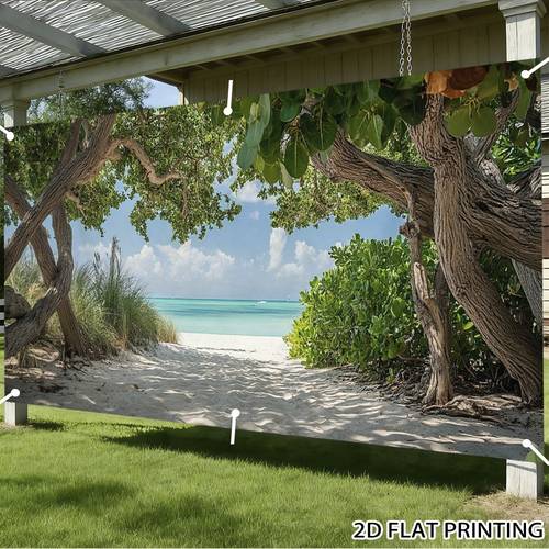 1pc tropical tree banner fence panel outdoor wind shielding screen with fixing rope durable polyester suitable for balcony patio decorations palm tree for balcony railings fence covering 2d flat
