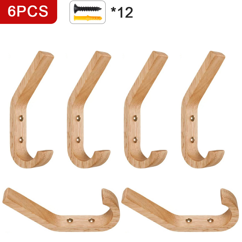 

6pcs Polished Wooden Wall Hooks - , Keys & Hats, Ideal For Bedroom & Cabinet Storage