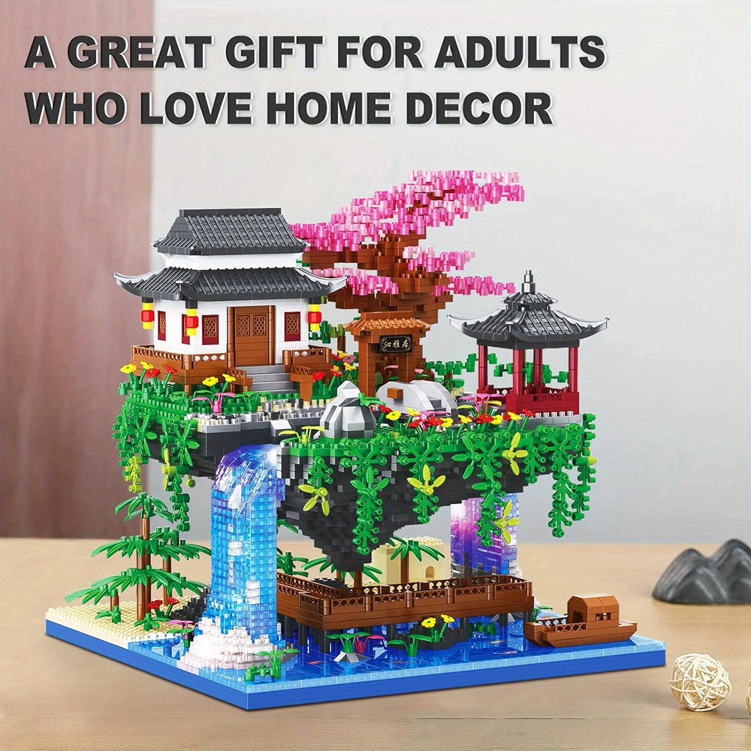 3320pcs Peach     Building Kit - Chinese Architecture Creative Micro DIY Bricks Model Toy, Vibrant Mixed Colors, Durable Plastic Construction Blocks Set for Adults, Ideal Gift for Home Decor & Creative Play, Creative Playset|Traditional Asian Desig etailed  , Chinese Architecture Decor