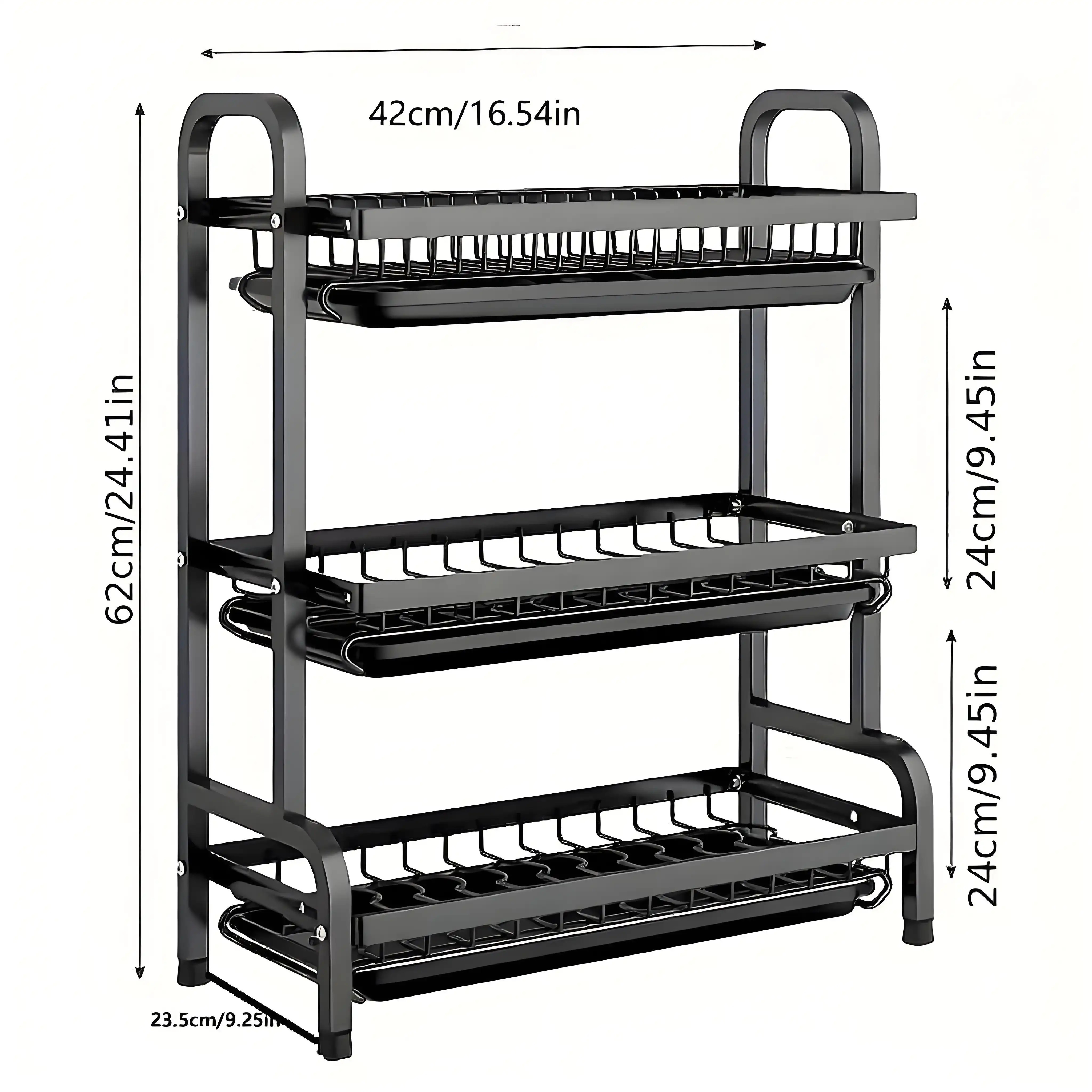 estantería de platos de 3 niveles con resistencia al  , bandeja de drenaje de   rápida, soporte para palillos, estante para tablas de cortar y soporte para cuchillos para la organización   - mantiene    , disponible en 2 modelos, estantería de   de platos para encimera de cocina, acabado metálico elegante, construcción   de plástico, drenaje de agua eficiente,      , estantería de   de platos para cocina. Detalles del producto 5