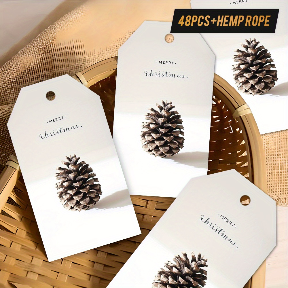 Image of 48 Christmas Gift Tags Featuring Twine And Designs, Perfect For Holiday Gifts, Festive Cheer, And Conveying Joy. Includes Christmas Name Stickers And Pet Gift Tags For Animals