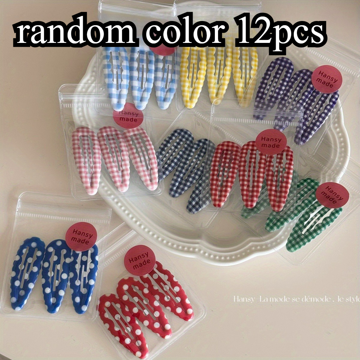 TEMU Lot de 12 pinces à cheveux à carreaux à bord aléatoire, pinces à cheveux à Y2K, adaptées pour les mèches de frange, et polyvalentes, parfaites