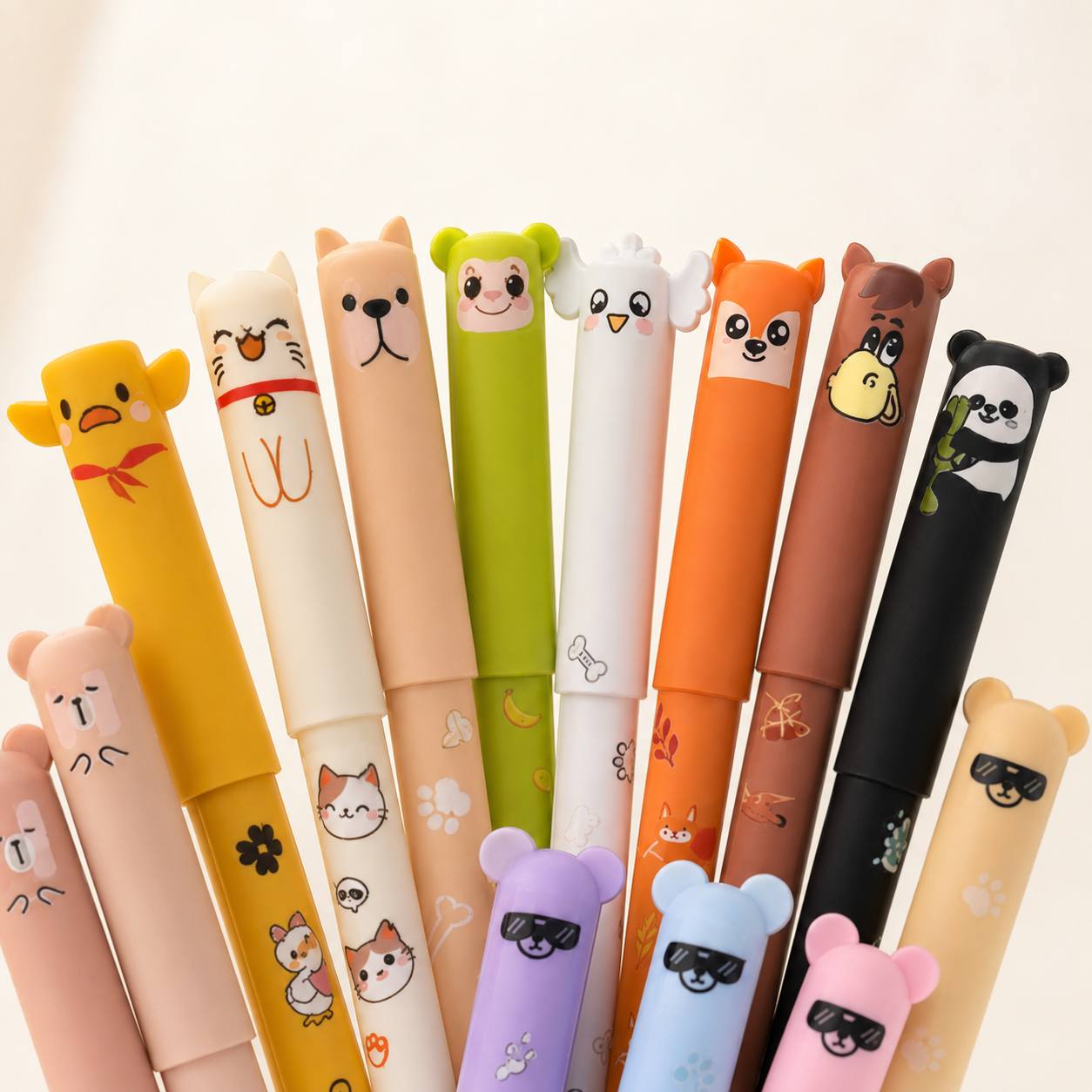 15pcs Animal-Themed Erasable Gel Pens Set with Refills