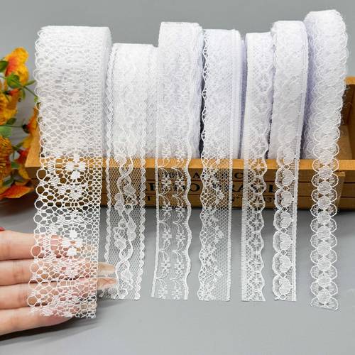 10 meters of white lace trim ribbon in 7 styles made of polyester suitable for sewing wedding decor and garment embellishments