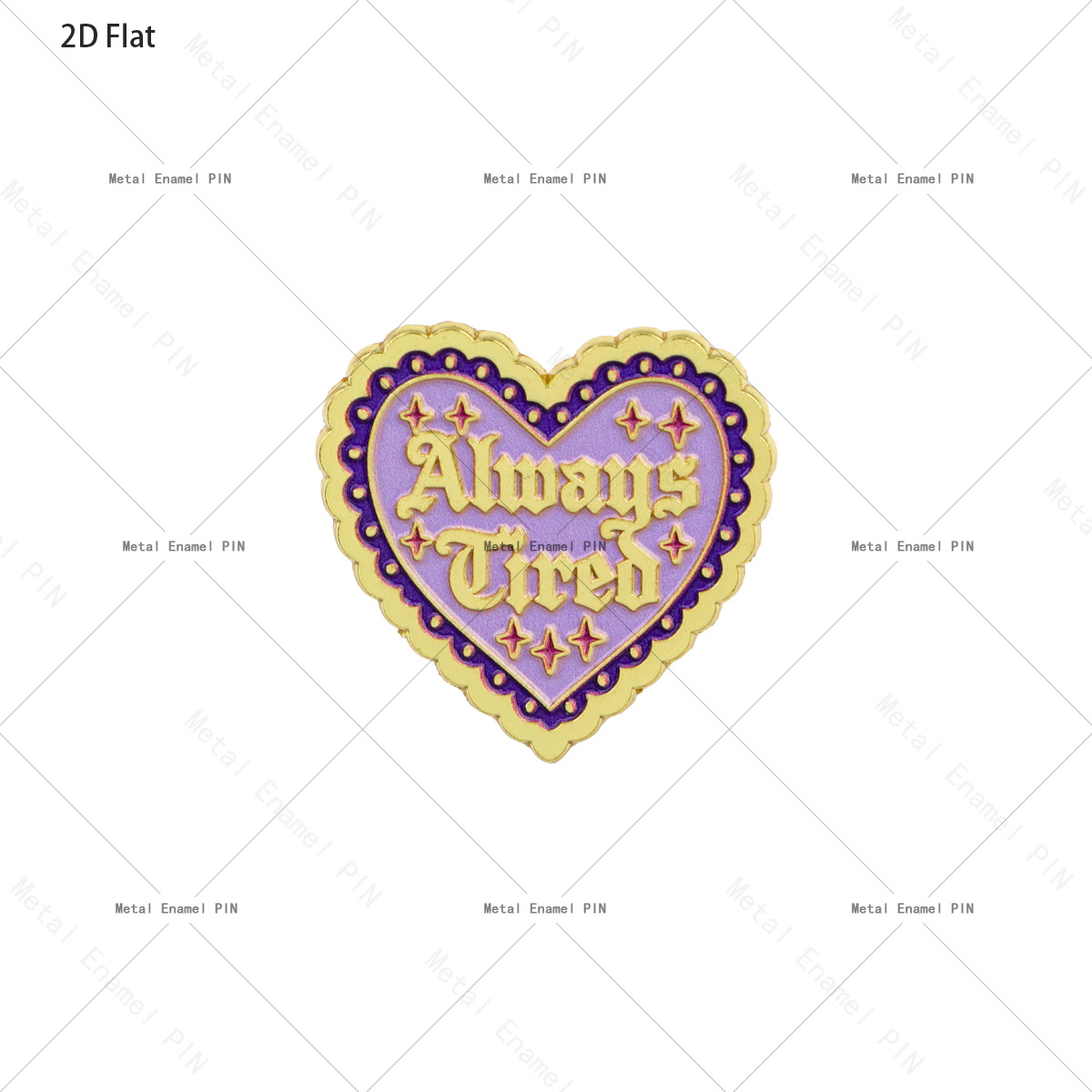 TEMU Broche émaillée 2D plate 1pc Coeur toujours fatigué, Épingle de revers slogan d' amusante, Badge en métal bordure de dentelle décoré d' pour