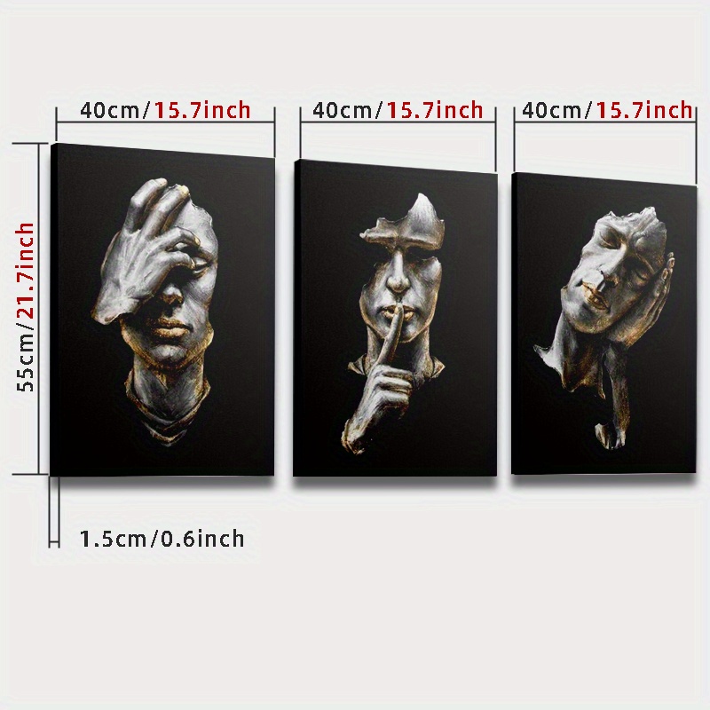 E-shop 2D flach, 3-teiliger Holzrahmen Leinwanddruck-Dekoration, 2D HD-Druck, abstrakte Figuren-Skulptur, Goldene Blatt für Männer-Skulptur, moderne