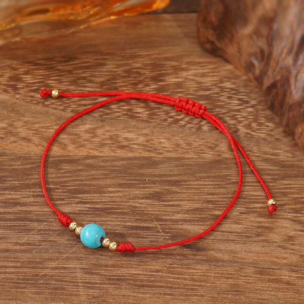 Boho Style Semi-Synthetic Gemstone Red Cord Bracelet