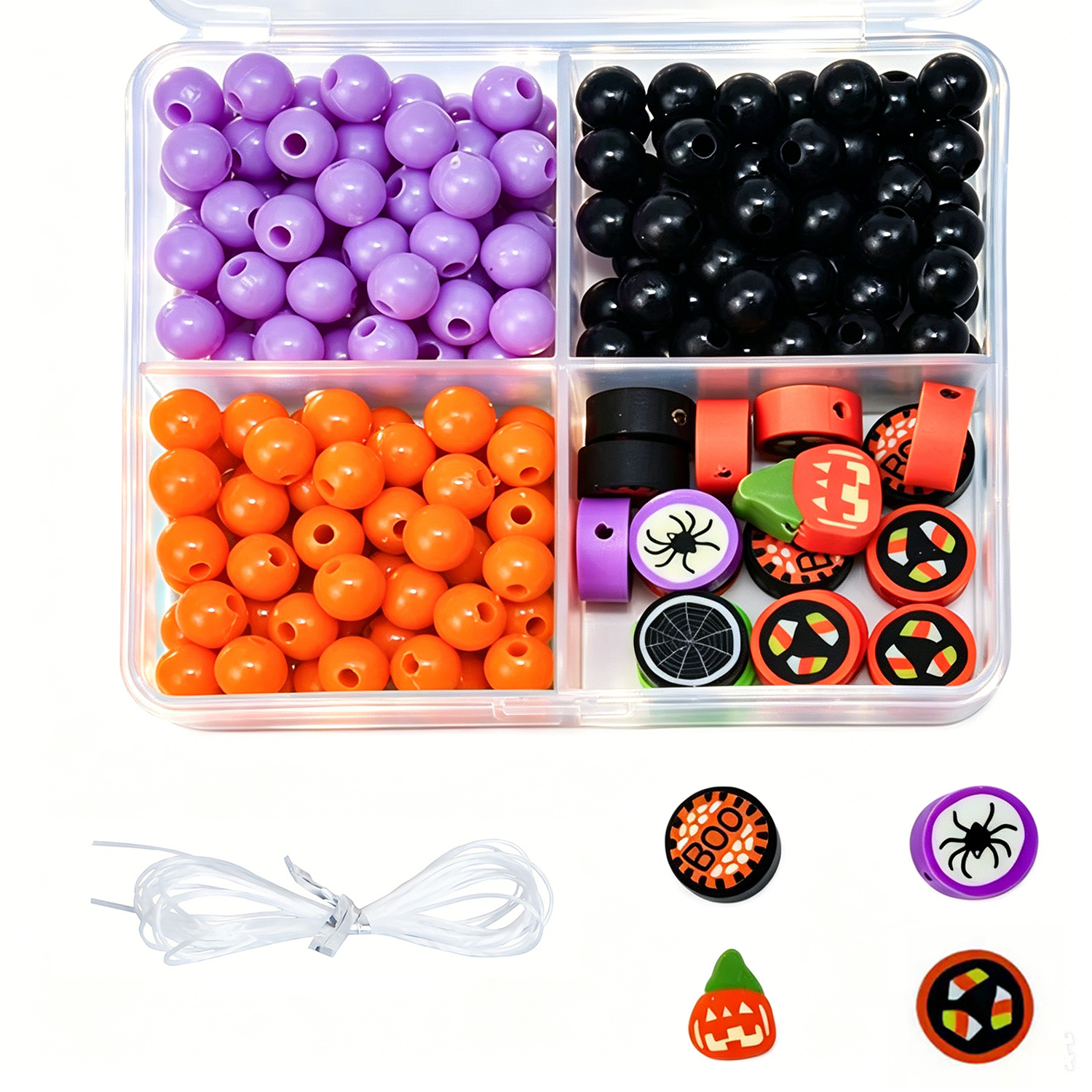 TEMU Kit per creare braccialetti con perline Halloween a 4 griglie da 6 mm, forniture per di gioielli arancioni, viola e , set di perline spettrali