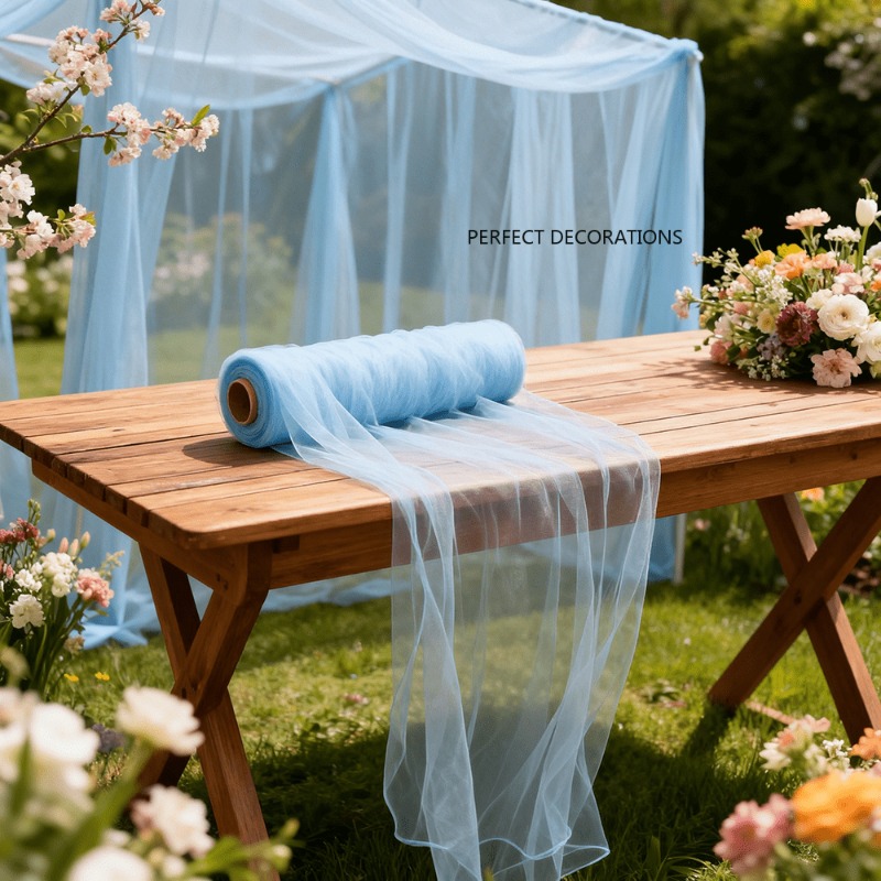 TEMU 826 Inches Elegant Light Blue Roll Of Sheer Fabric, Handmade For Wedding, Birthday Party, And Holiday Decoration; Thin Material For Hanging,