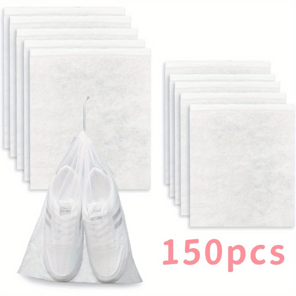 150pcs lightweight non fabric shoe dust covers with drawstring closure 3 sizes for sneakers boots accessories   storage protection drying organization durable reusable shoe organizer storage   breathable material sneaker protector   travelers compact storage reusable protector protective cover minimalist lifestyle