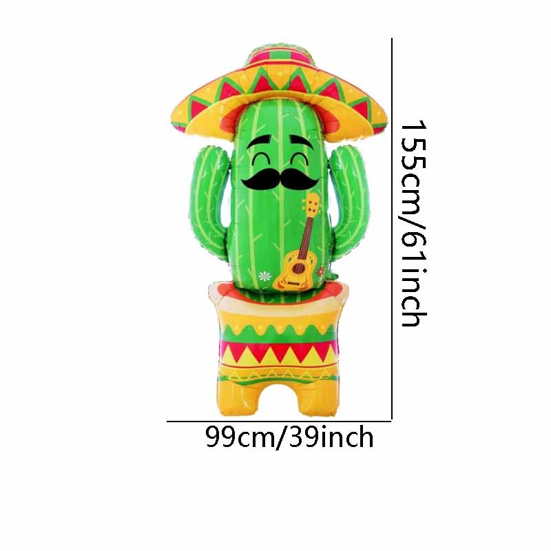 Image of 1pc 61-inch Standing Large Base Flowerpot Cactus-shaped Balloon, Mexican Theme Party Atmosphere Decoration, Gift Prop, Indoor/outdoor Room Decor Replica For Christmas, Halloween